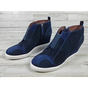 Women’s LINEA PAOLO Felicia 9.5M Wedge Sneaker/Bootie Blue Camo Suede Side Zip